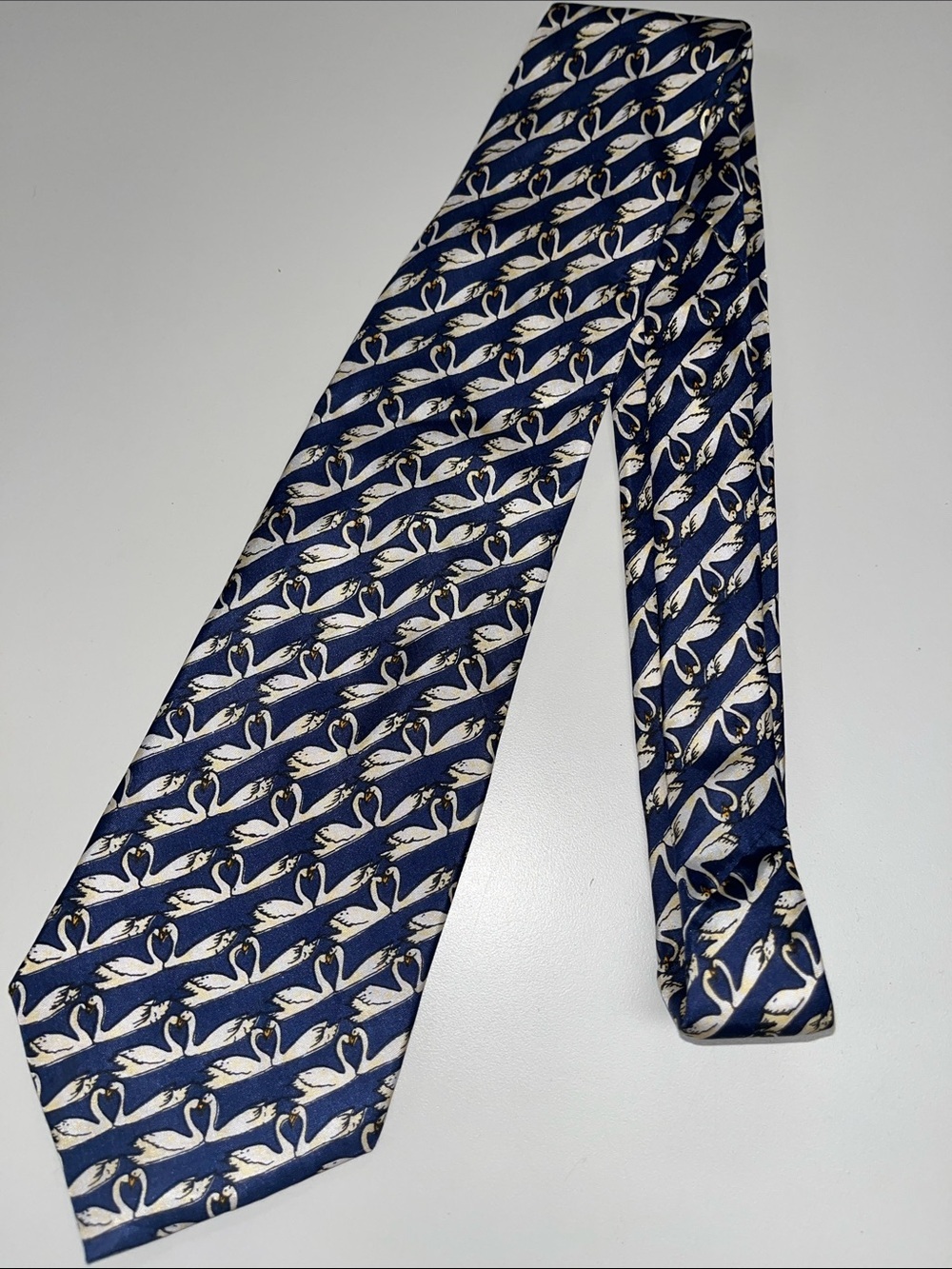 Adam & Eve Navy Blue Swan Pattern Silk Tie